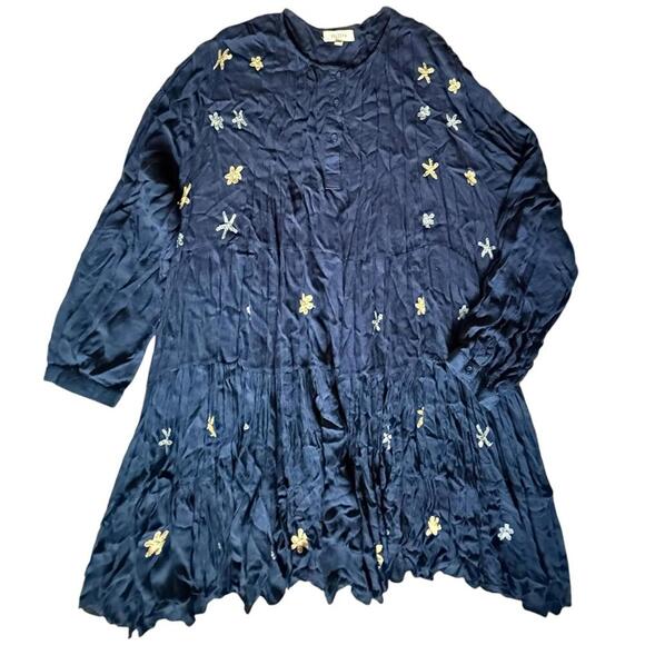 Velzera Dresses & Skirts - Velzera Navy Blue Embroidered Boho Tunic Dress 3X Flowy Peasant Style
